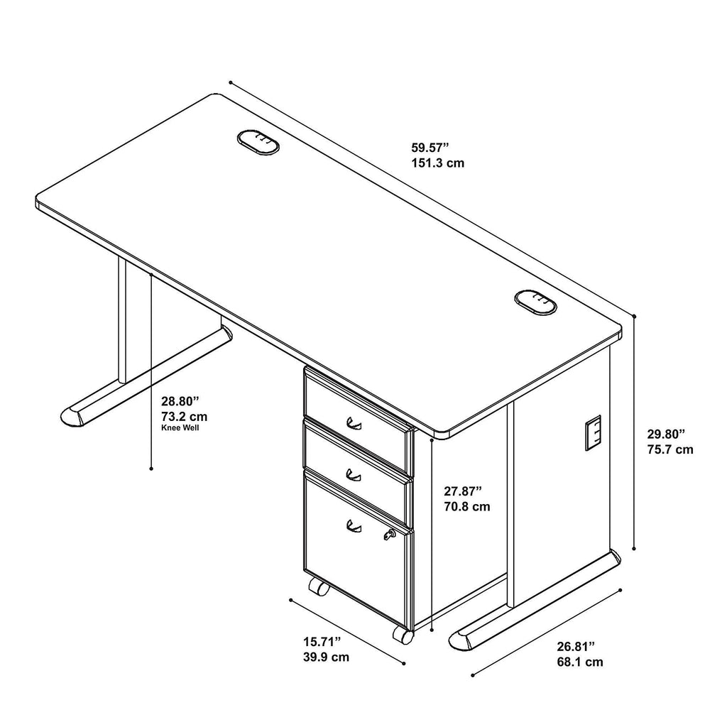 60x22 Desk with Mobile File Cabinet in Beech Y771