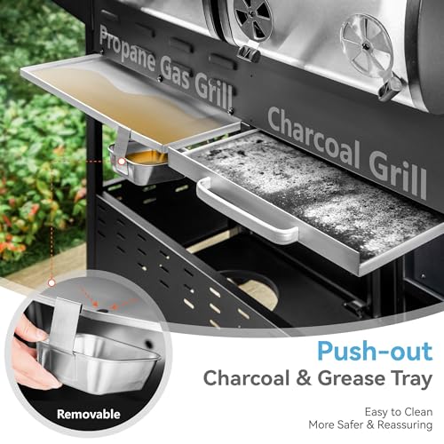 3 Burner Propane Gas and Charcoal Grill Combo with Side Burner, 37,000 BTUs 685 SQIN Dual Fuel Outdoor BBQ Grill Y24814