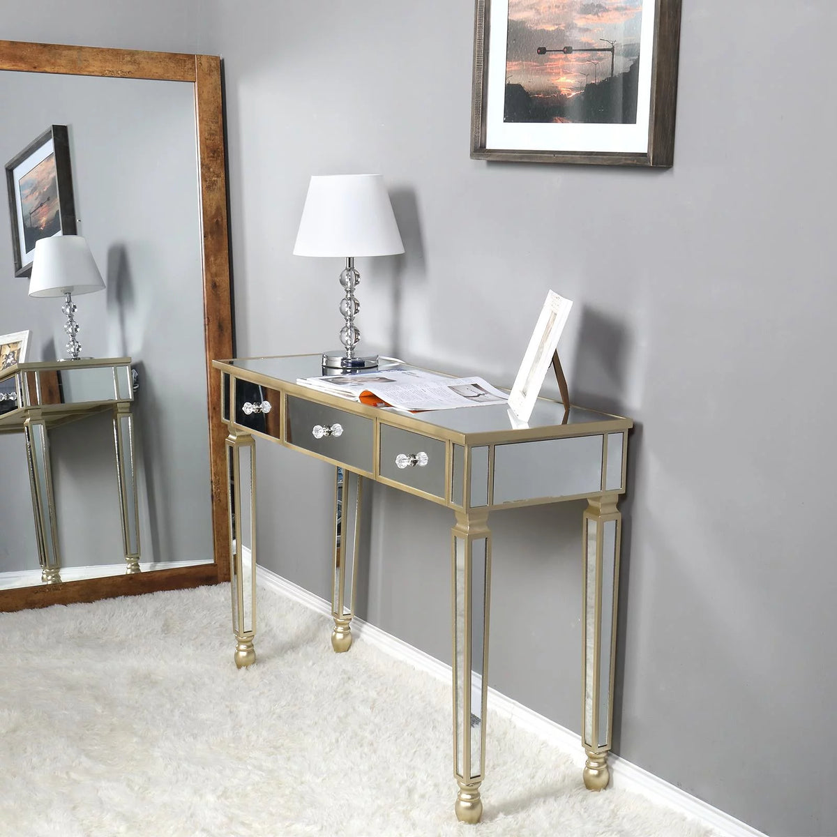 Mirrored Console Table with 3 Drawers V73804