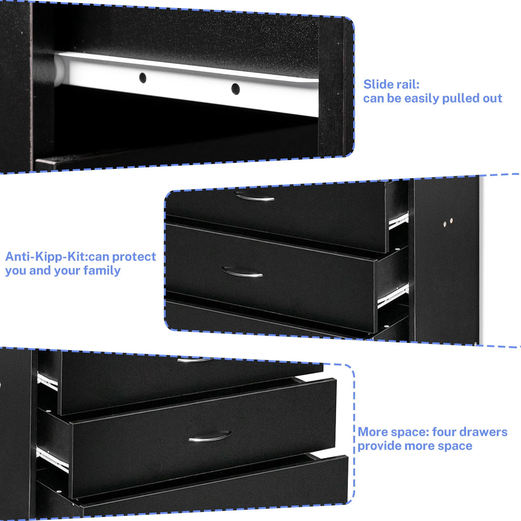 Black 4 Drawer Wood Dresser M62004