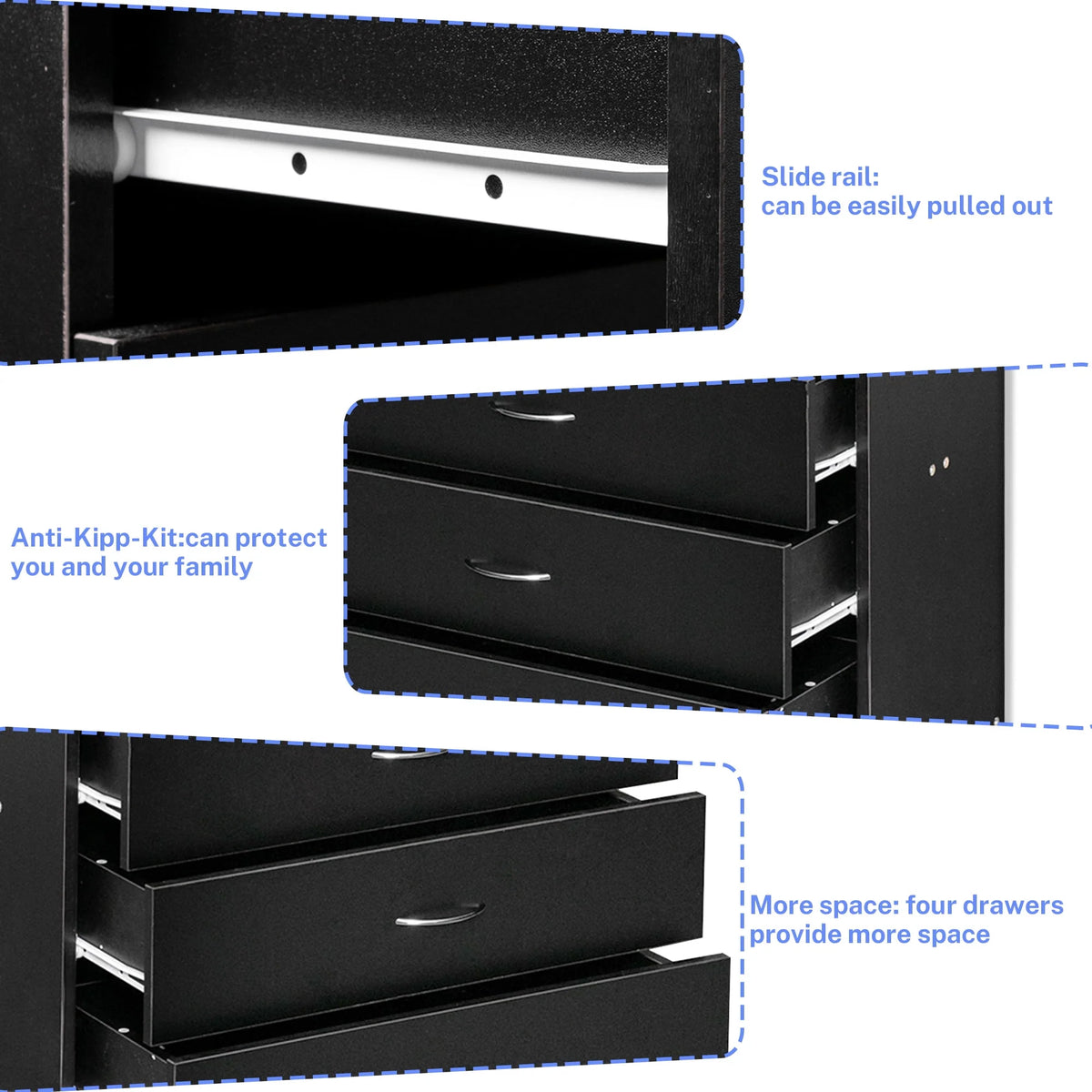 Black 4 Drawer Wood Dresser M62004