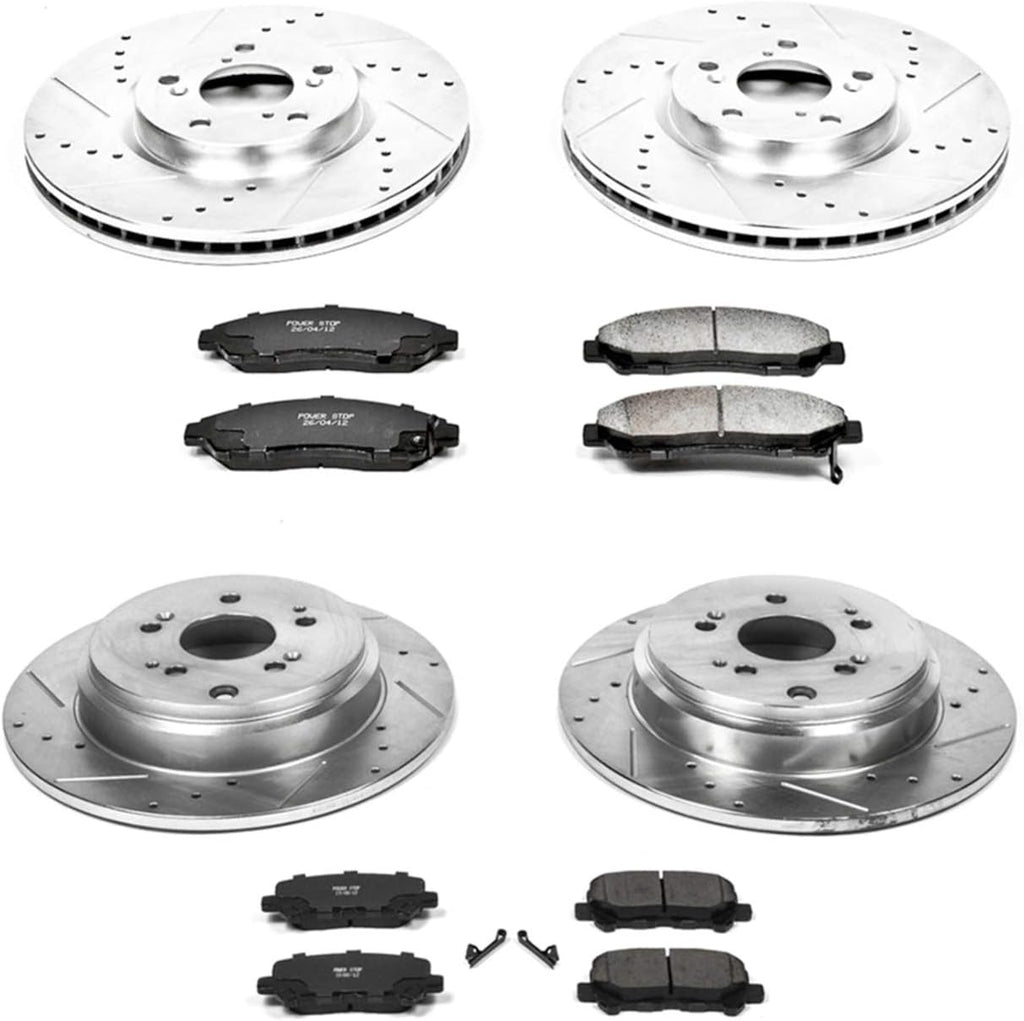 Front and Rear Carbon Fiber Brake Pads with Drilled & Slotted Brake Rotors Kit D5552