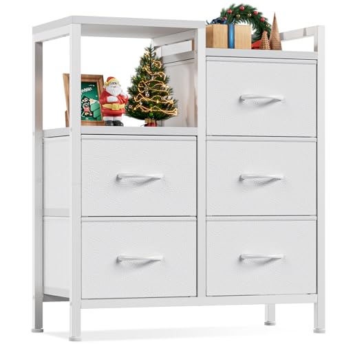 5 Drawer Black Fabric Dresser with Metal Frame H7177