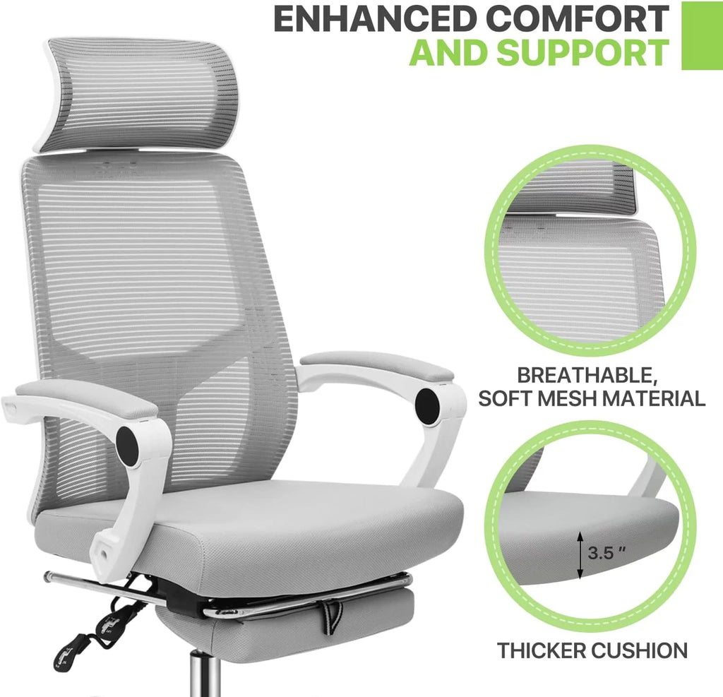 Grey Ergonomic High Back Mesh Office Chair with Footrest Y715606