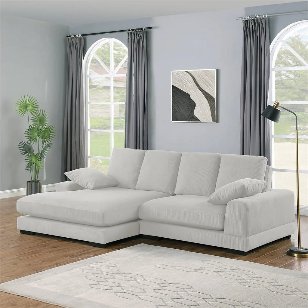 Cream Corduroy Convertible Sofa R4167