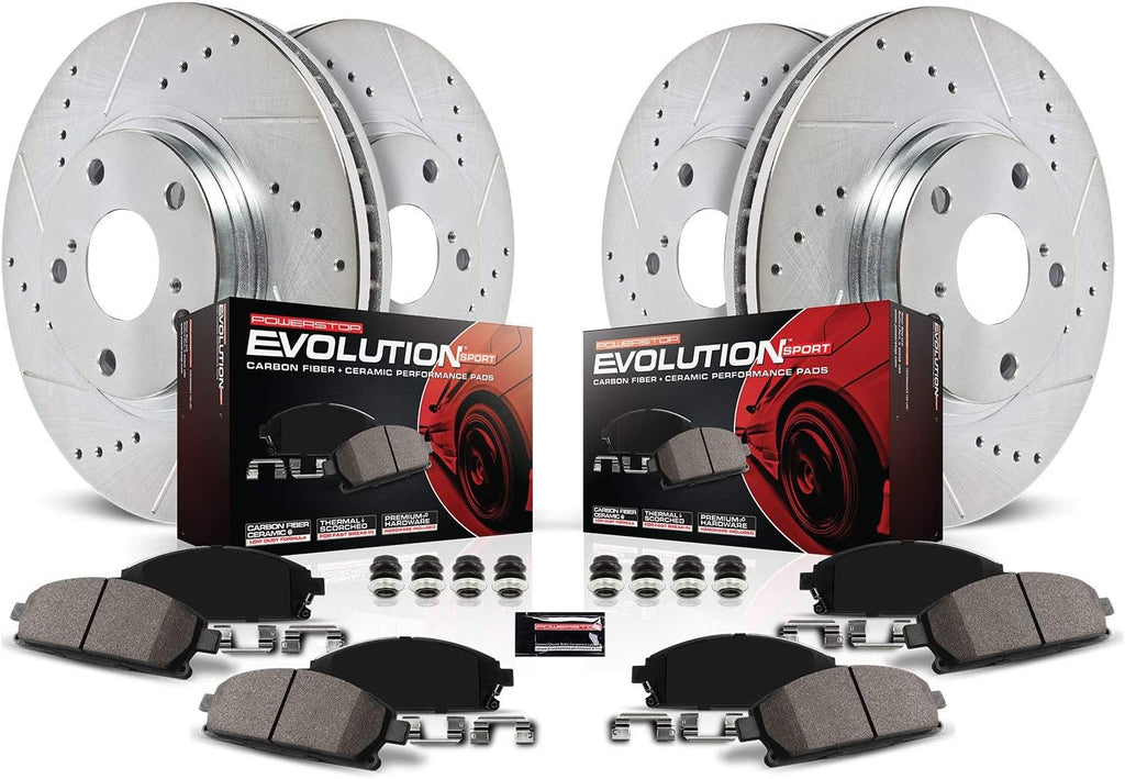 Front and Rear Carbon Fiber Brake Pads with Drilled & Slotted Brake Rotors Kit D5552