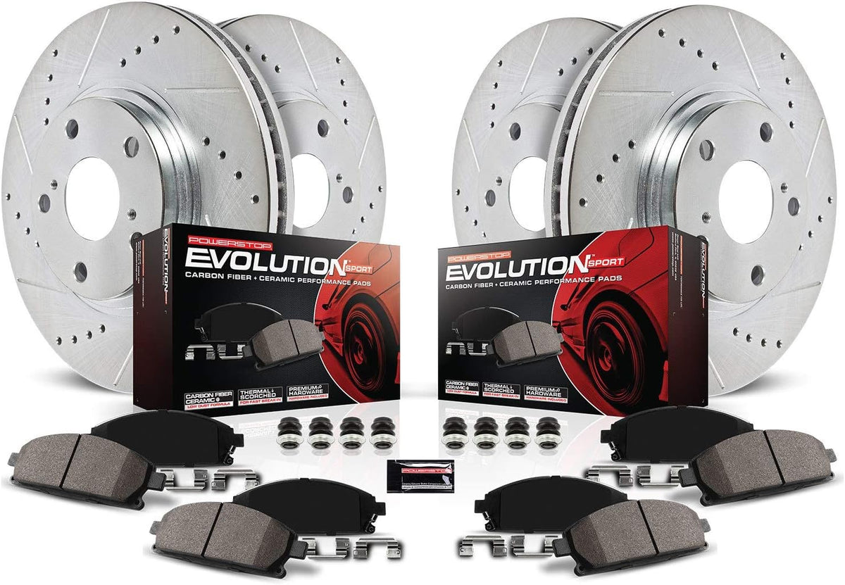 Front and Rear Carbon Fiber Brake Pads with Drilled & Slotted Brake Rotors Kit D5552