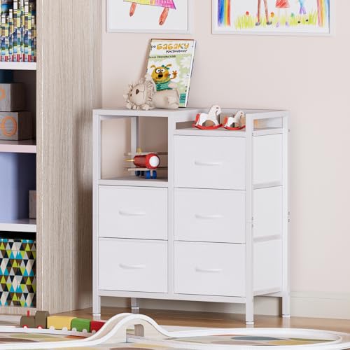 5 Drawer Black Fabric Dresser with Metal Frame H7177