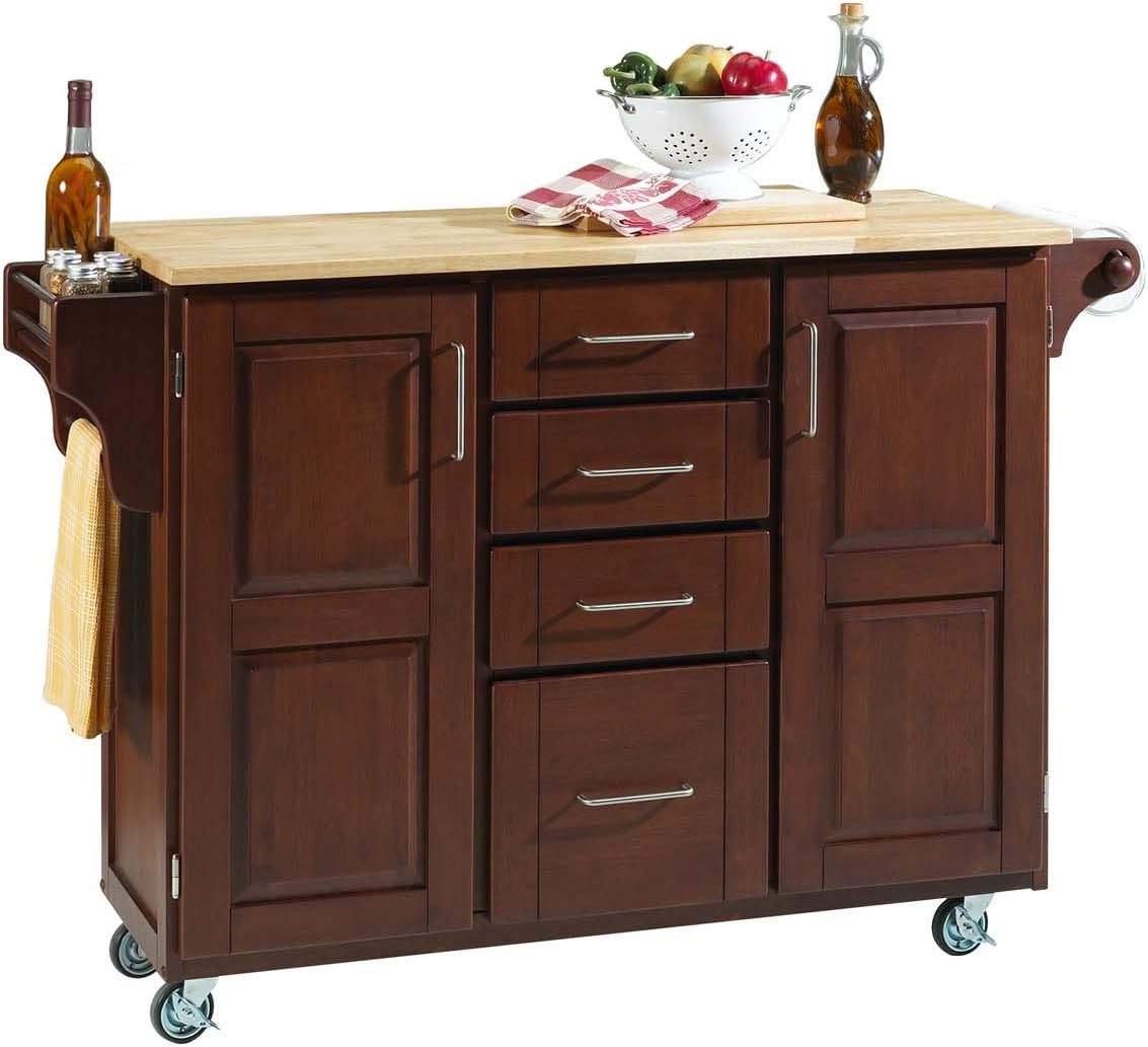 Warm Oak 2 Door Kitchen Cart with Natural Wood Top G955518