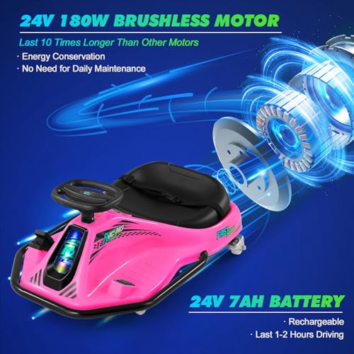 Pink 24V Electric Drifting Go Kart with 2 Replacement Universal Wheels J7425