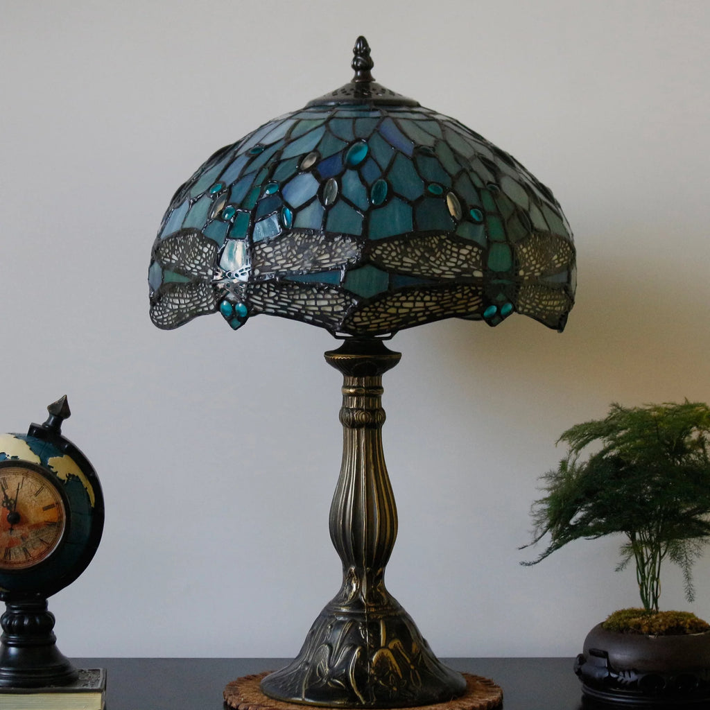 Sea Blue Stained Glass Table Lamp 18" Tall J26510
