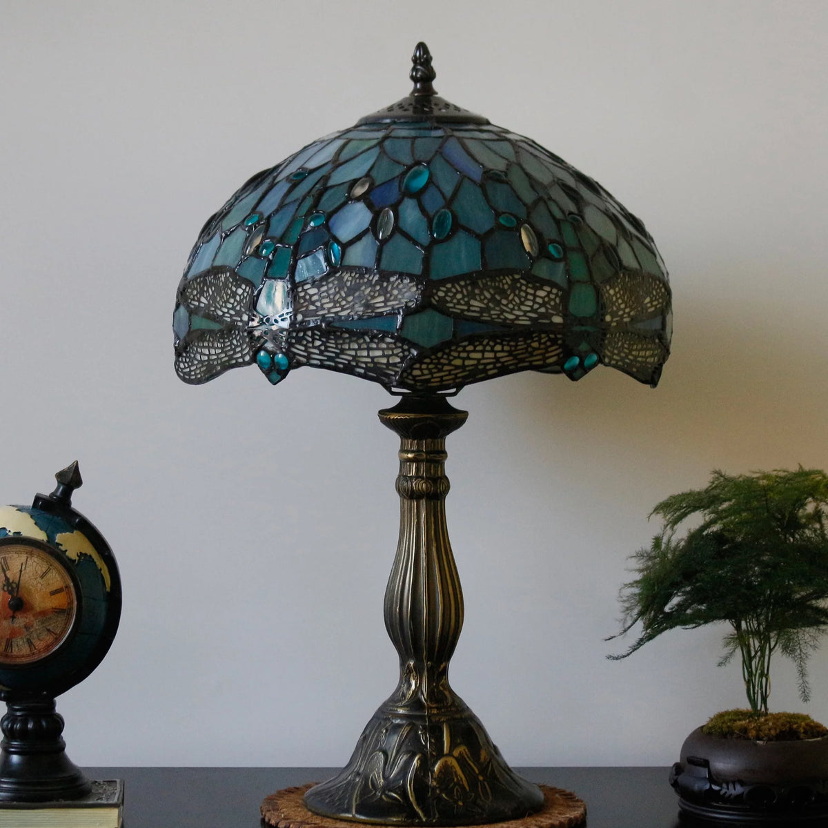 Sea Blue Stained Glass Table Lamp 18" Tall J26510