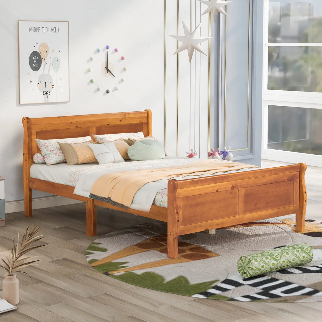 Oak Full Platform Bed Frame with Headboard and Footboard O687