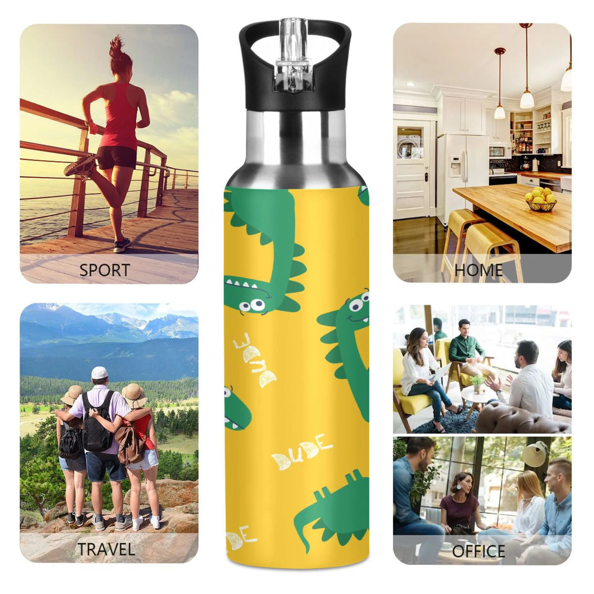 Yellow Stainless Steel Insulated Water Bottle with Straw Lid E247894