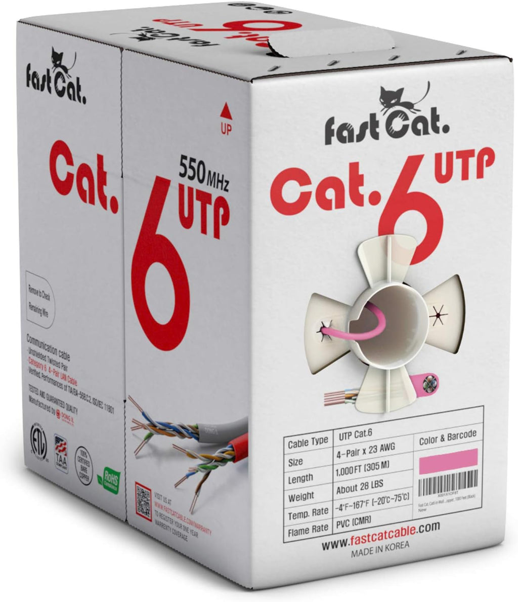 Cat6 Ethernet Cable 1000ft - 23 AWG CMR Solid Bare Copper UTP LAN Cable (Purple) G994553