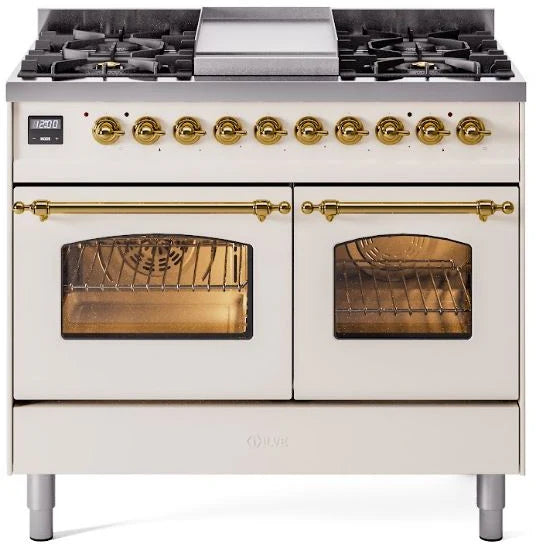 Antique White Dual Fuel Propane Gas Range with Brass Trim H1518