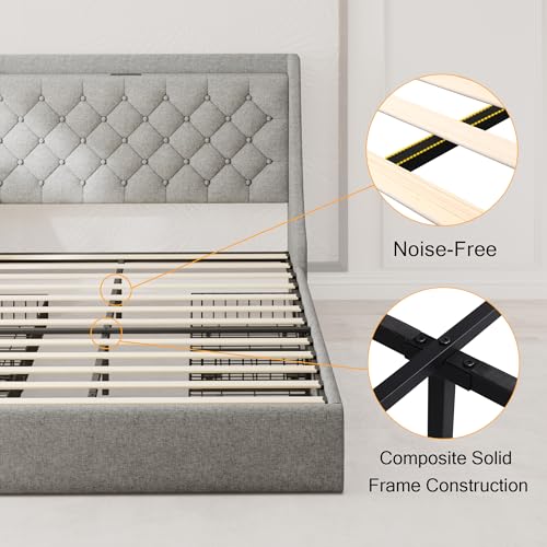 Beige Upholstered Full Size Bed Frame with 4 Storage Drawers W623439