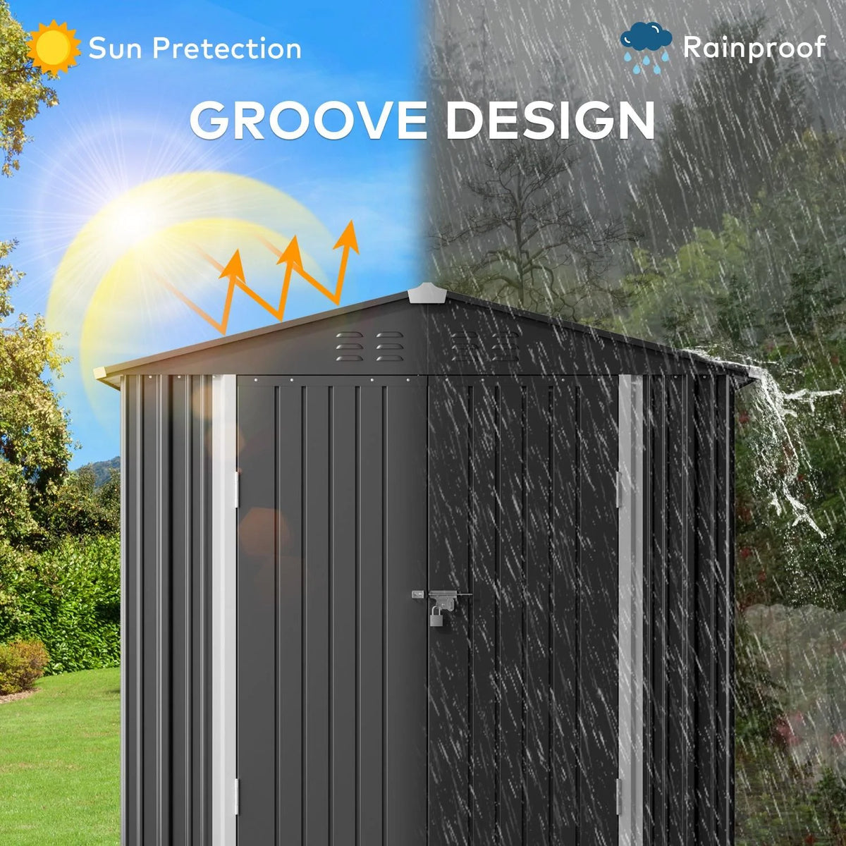 Dark Gray Metal Garden Shed W717170
