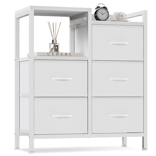 5 Drawer Black Fabric Dresser with Metal Frame H7177