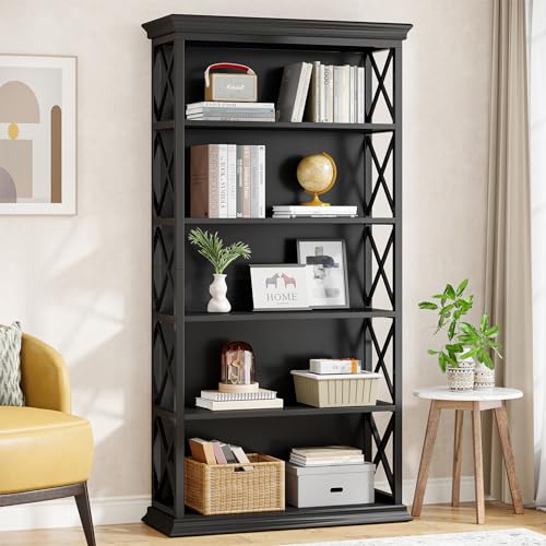 6-Tier 71 Inches Industrial Tall Bookcase, Brown and Black X4389