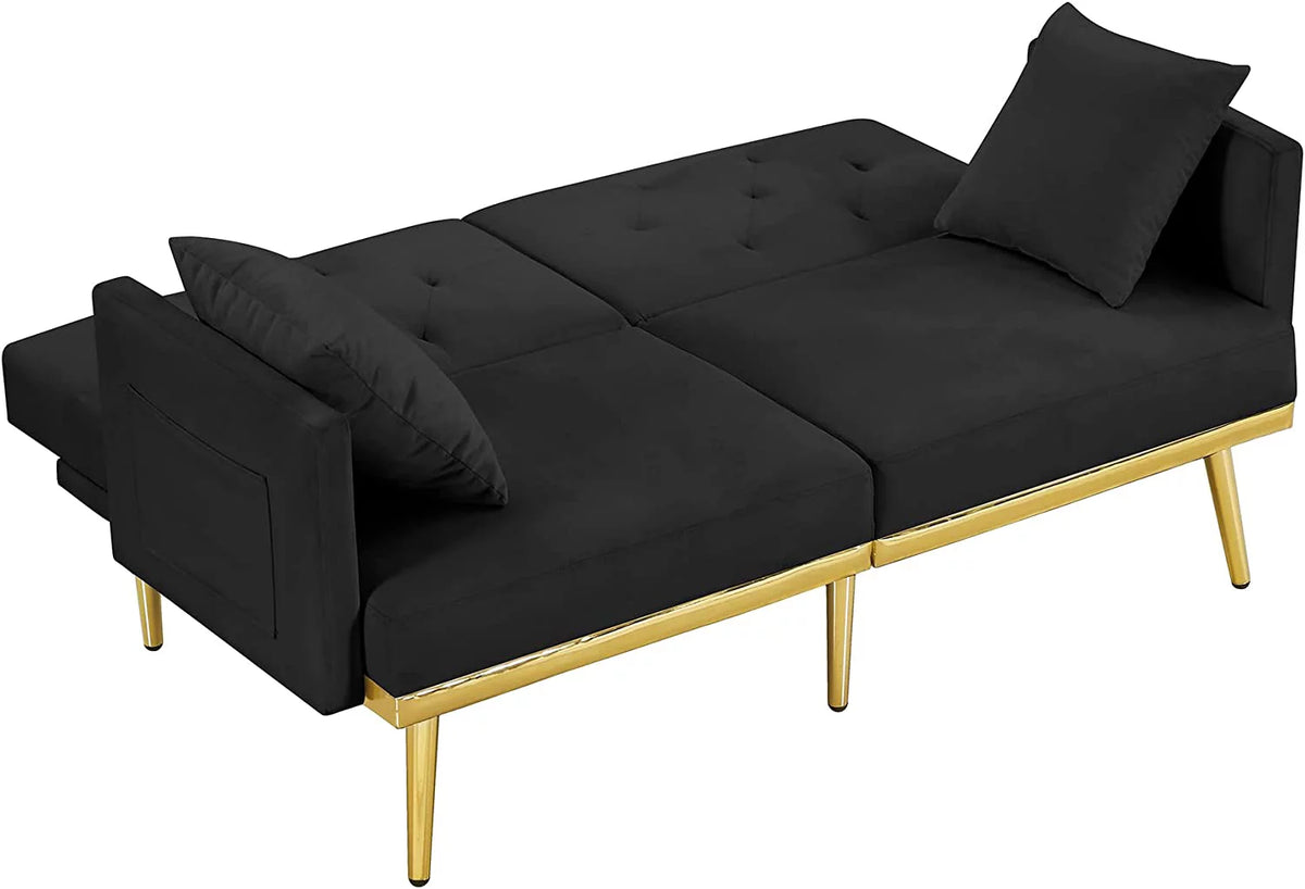 Black Convertible Futon Sofa Bed with Side Pocket O469