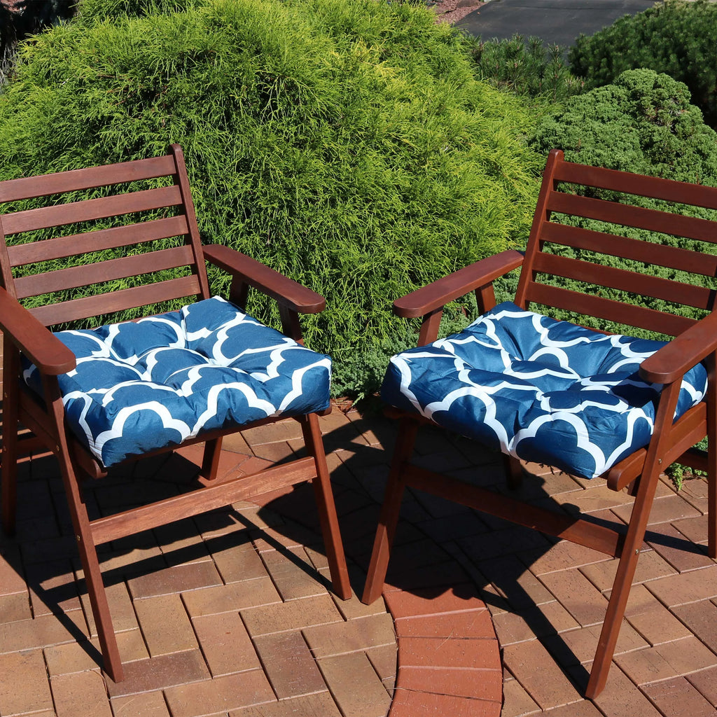 Square Tufted Patio Chair Seat and Back Cushions - 20" - Navy Blue and White - 2pk F229056