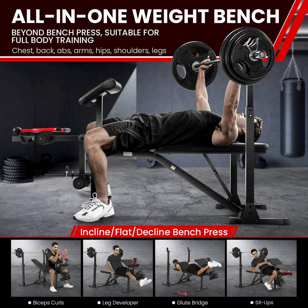 Adjustable Olympic Weight Bench Set with Barbell Rack S300357