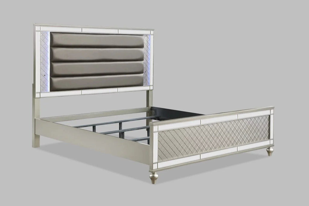 3pc Queen Size Upholstery LED Bed and Nightstands D420
