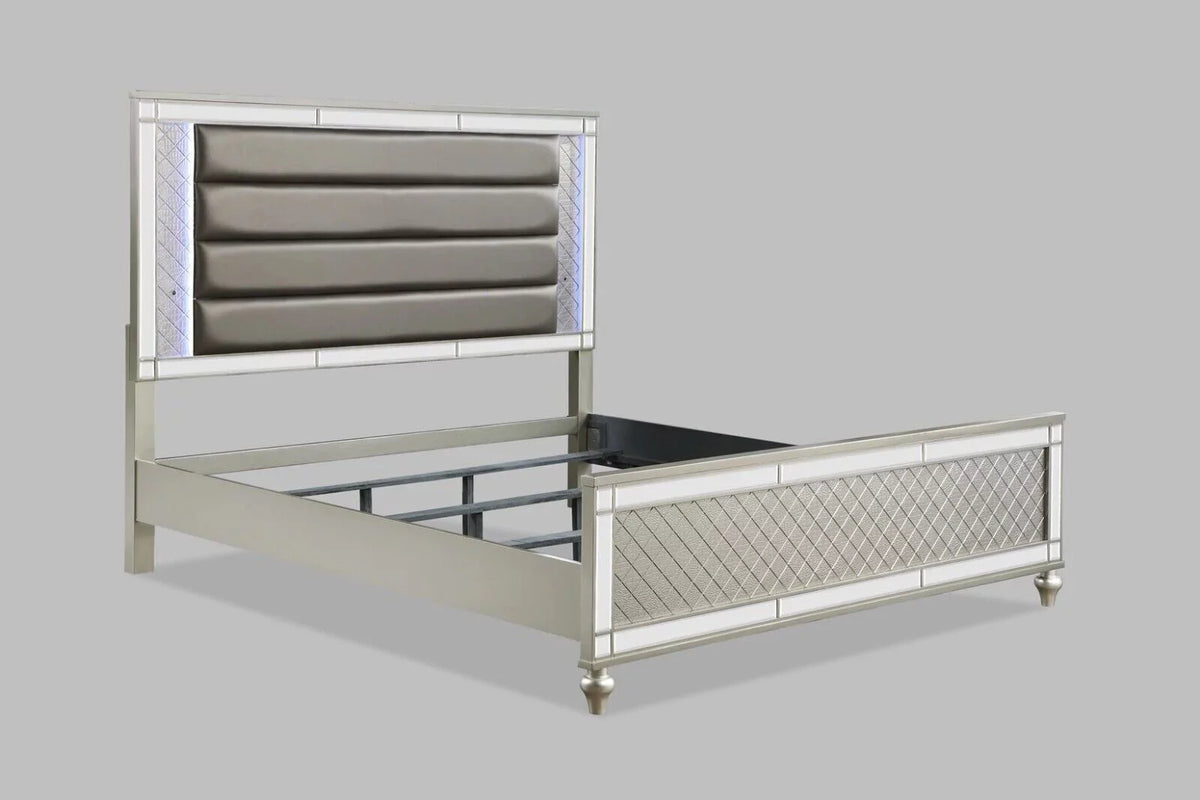 3pc Queen Size Upholstery LED Bed and Nightstands D420