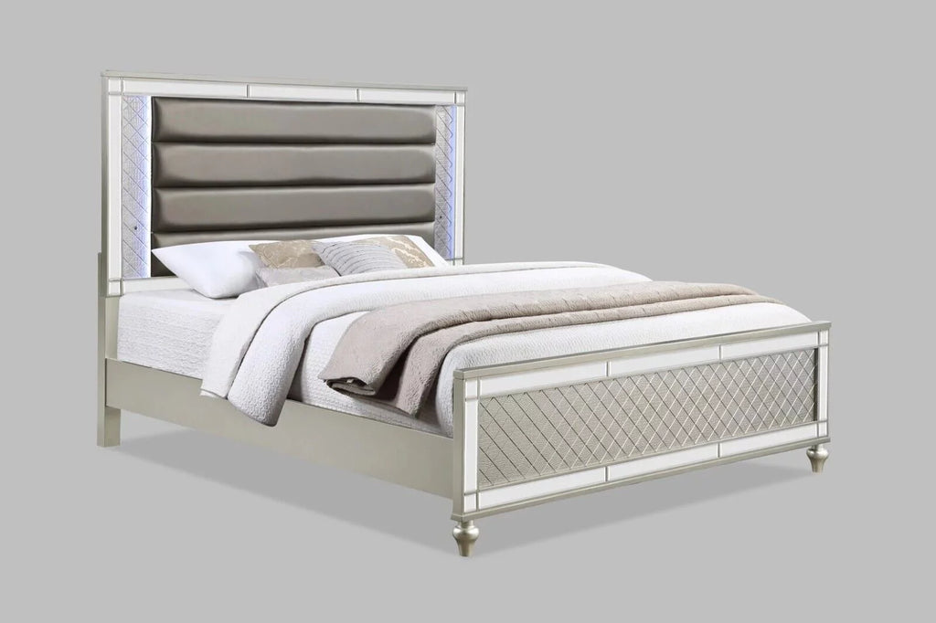 3pc Queen Size Upholstery LED Bed and Nightstands D420