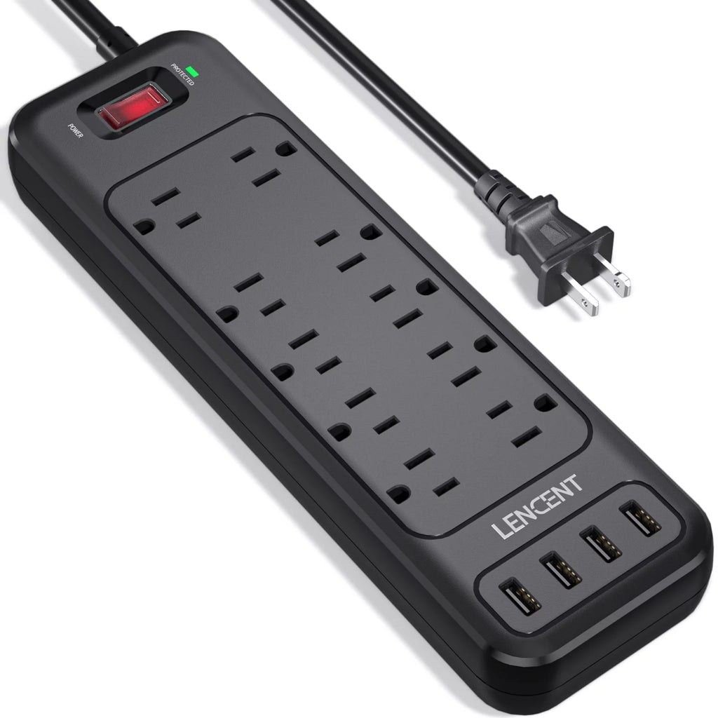 2 Prong Power Strip, 1700J Surge Protector, 6ft Extension Cord, 10 Outlets & 4 USB Ports A6491