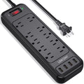 2 Prong Power Strip, 1700J Surge Protector, 6ft Extension Cord, 10 Outlets & 4 USB Ports A6491