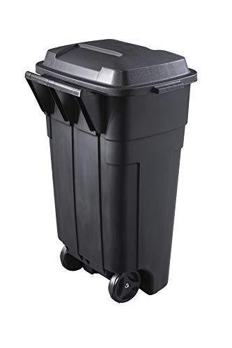 Heavy-Duty Wheeled Trash Can with Lid, 34-Gallon, Black M41578