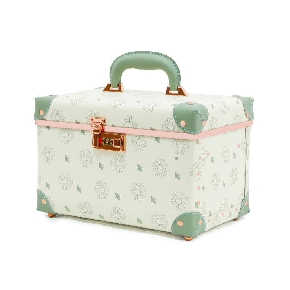 Retro Blue Portable Makeup Train Case with Combination Lock D642839