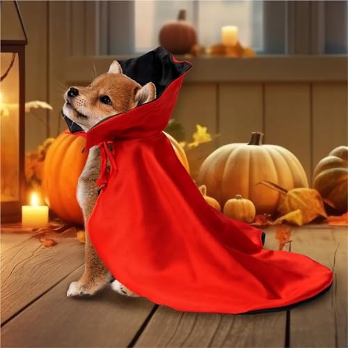 Halloween Cat and Dog Vampire Costume, Adjustable Red Black Cape V5142