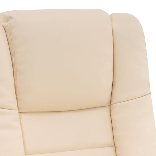 Cream White Faux Leather Recliner Chair with Ottoman J288765