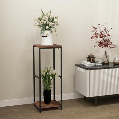 Tall Metal 2 Tier Plant Stand with Wooden Board E132440
