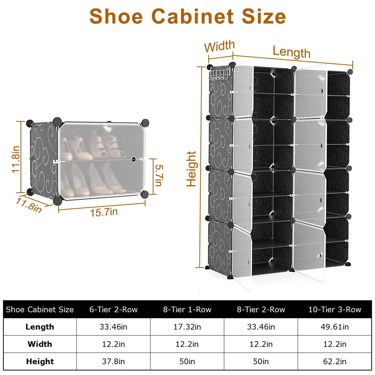 Black 8 Tier Shoe Storage Cabinet H86975