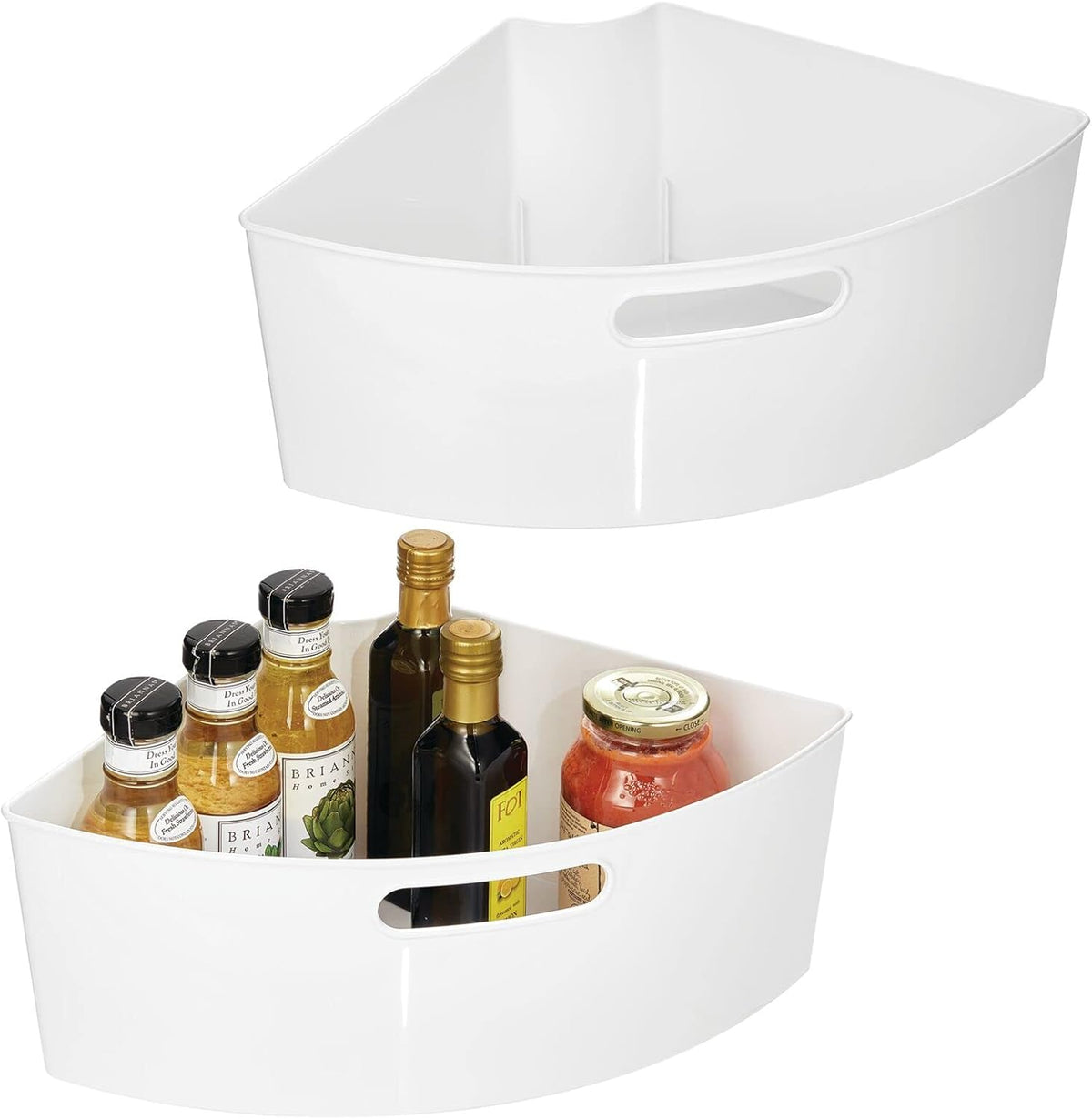 Plastic Lazy Susan Storage Organizer Bins with Front Handle, 2 Pack, Smoke Gray Tint T85283