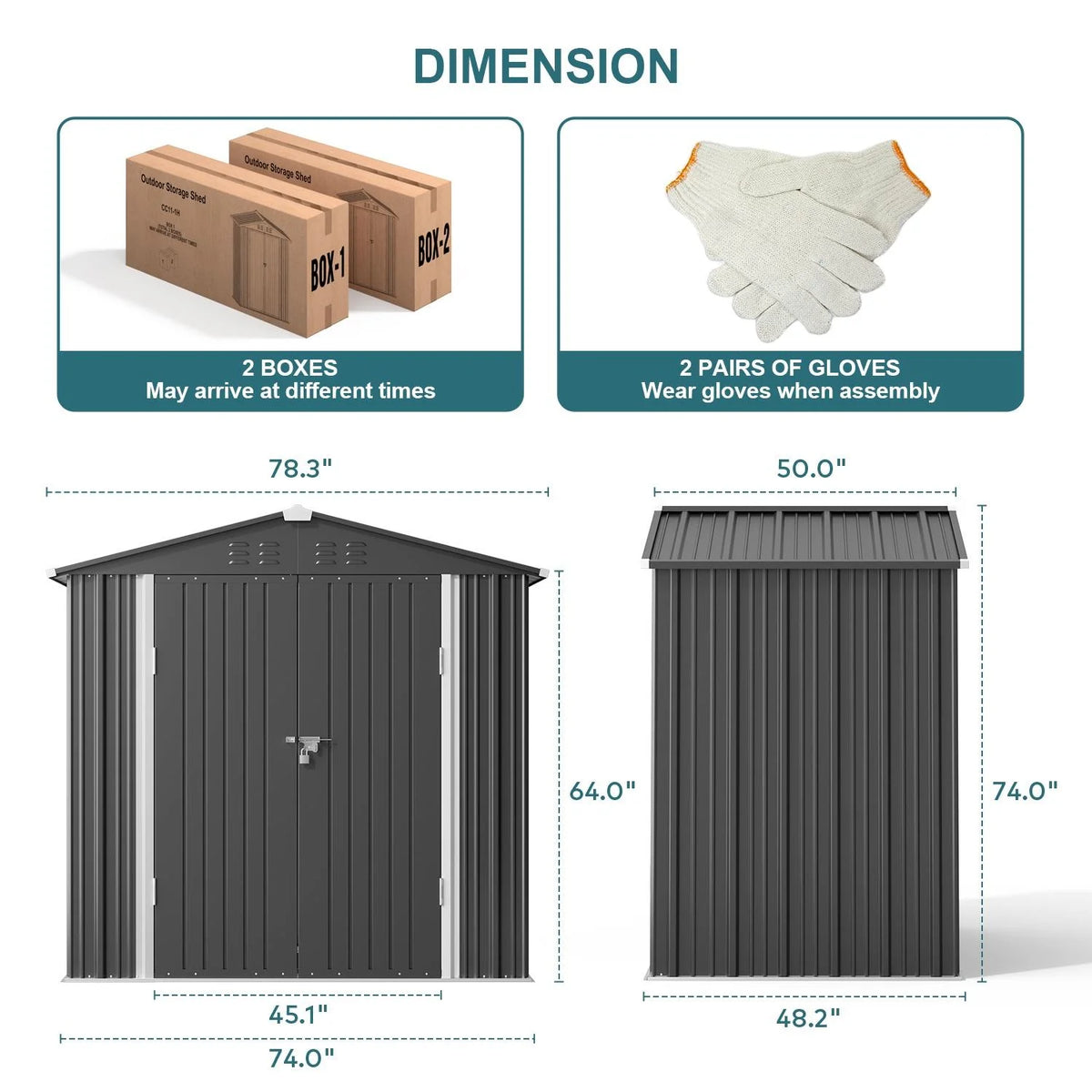 Dark Gray Metal Garden Shed W717170