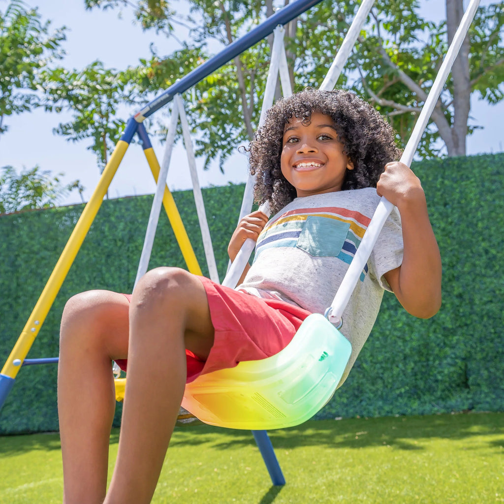 Metal Swing Set with 2 LED Swings and Saucer Swing A450864