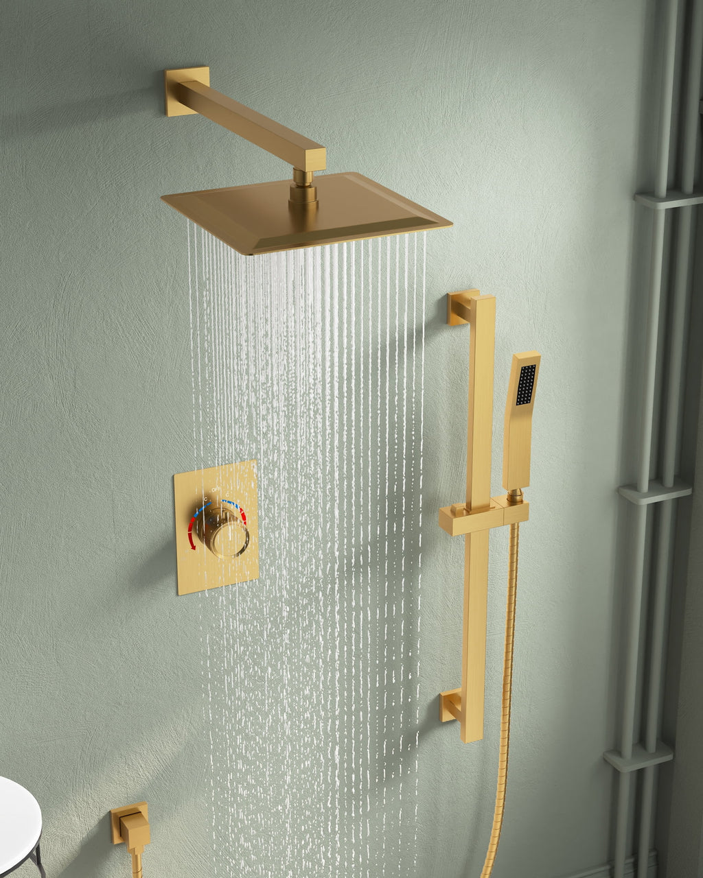 Brushed Gold Shower Faucet Set with Handheld Slide Bar W66751