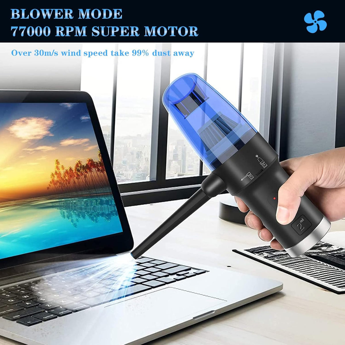 Compressed Air Duster & Vacuum 2-in-1, 77000RPM Electric Air Duster, 6000mAh Cordless Air Blower, Pack of 2 X773