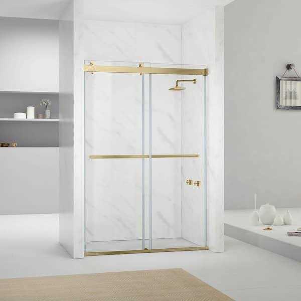 Double Sliding Semi-Frameless Shower Door in Brushed Gold with Clear Glass Y76642