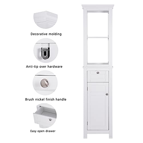 White Tall Freestanding Storage Cabinet with Door and Drawer W374277