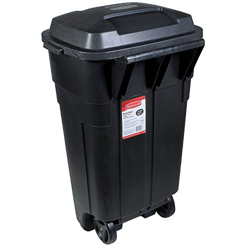 Heavy-Duty Wheeled Trash Can with Lid, 34-Gallon, Black M41578