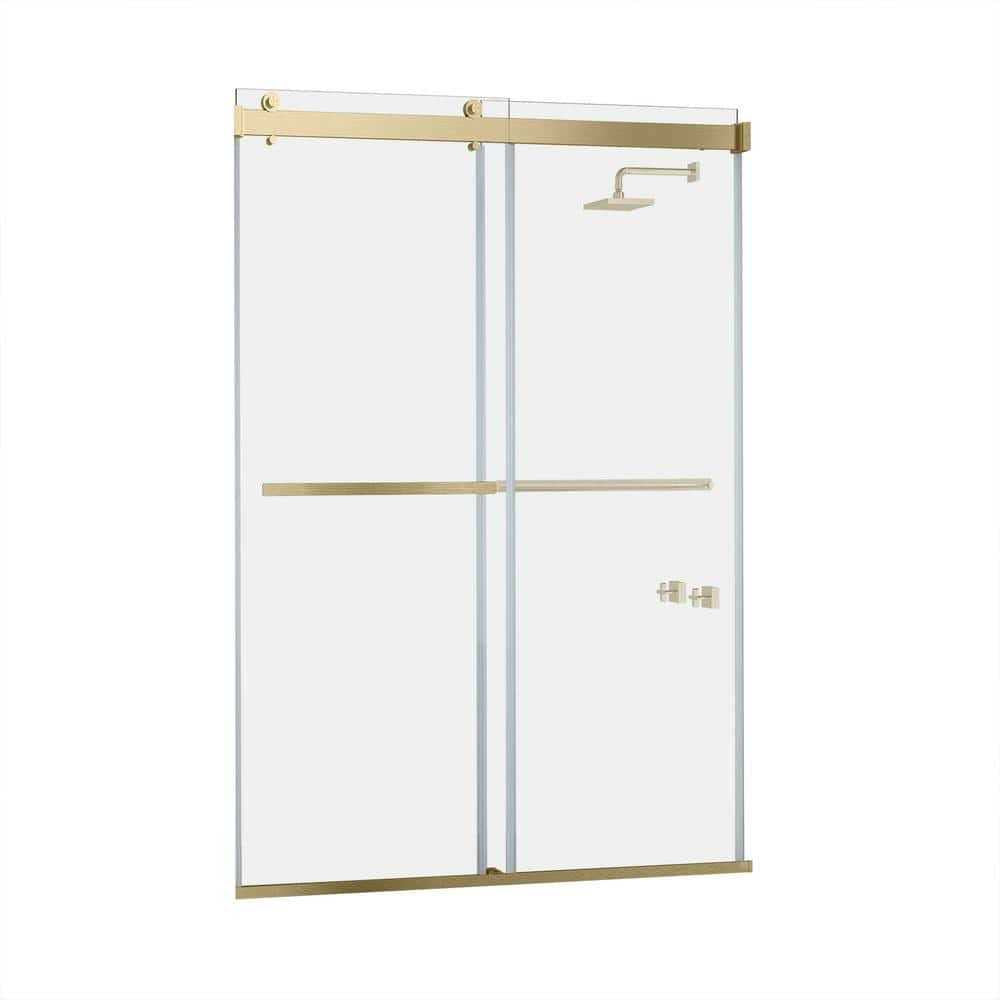 Double Sliding Semi-Frameless Shower Door in Brushed Gold with Clear Glass Y76642