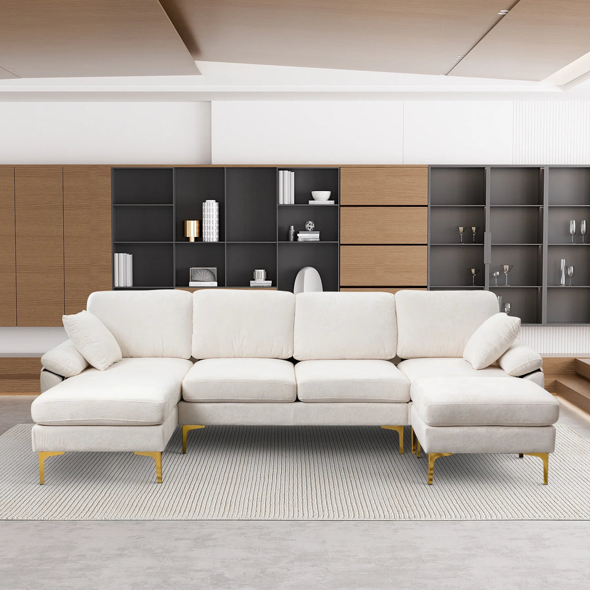 Upholstered Velvet U-shaped Sectional Sofa With Ottoman B19492