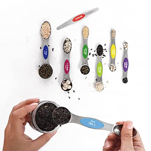 Magnetic Stainless Steel Measuring Spoons Set with Leveler F84043