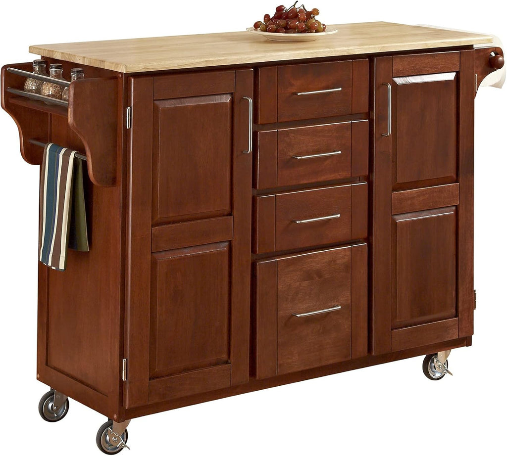Warm Oak 2 Door Kitchen Cart with Natural Wood Top G955518